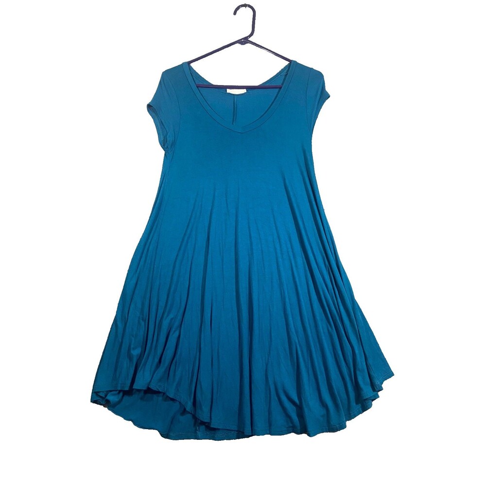 Reb and J 220 Dress womens Medium Teal Blue Stretchy Cap Sleeve A Line USA Made